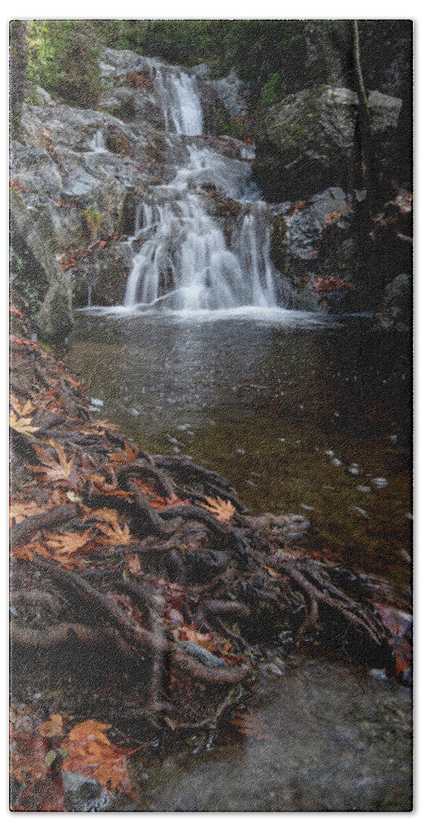 Waterfall Beach Towel featuring the photograph Waterfall in autumn. by Michalakis Ppalis