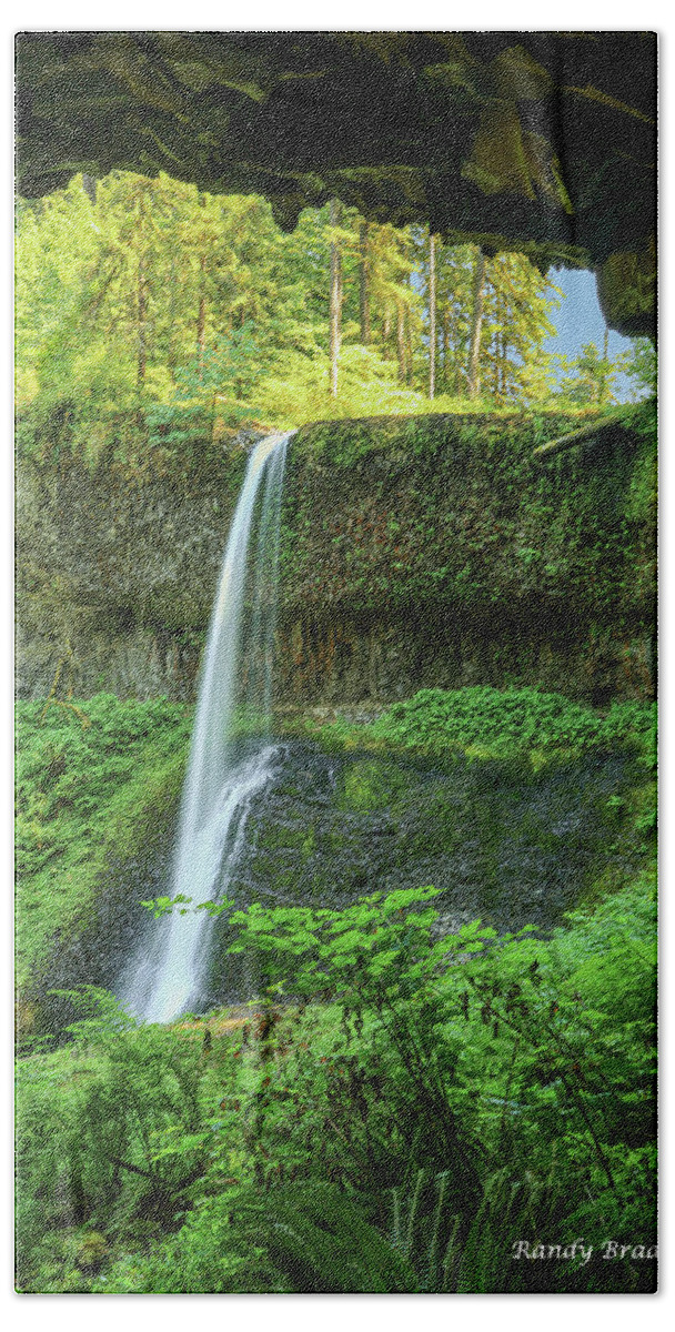 Waterfall Beach Towel featuring the photograph Waterfall looking from Cave by Randy Bradley