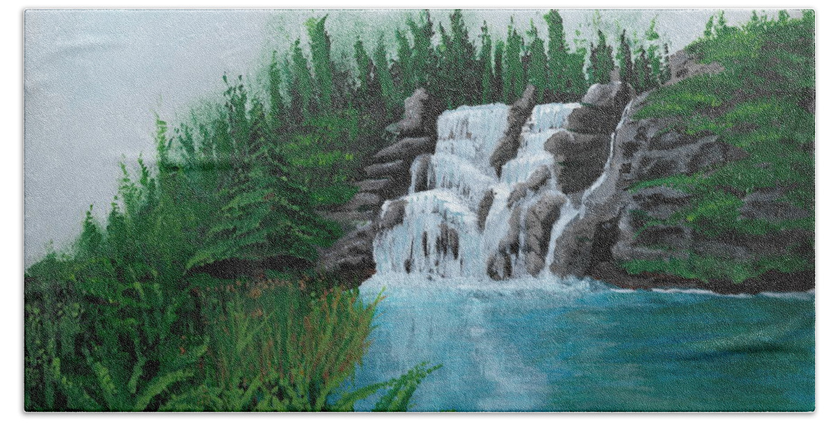 Waterfall Beach Towel featuring the painting Waterfall On Ridge by David Bigelow