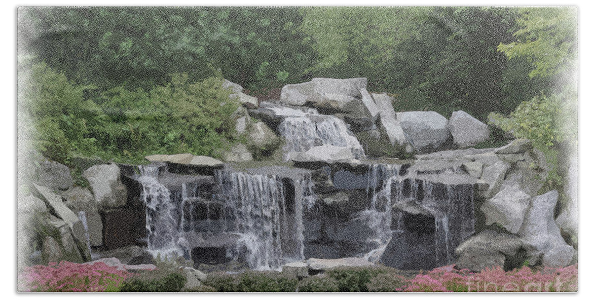 Waterfalls Beach Towel featuring the digital art Waterfalls Within The Garden by Kirt Tisdale