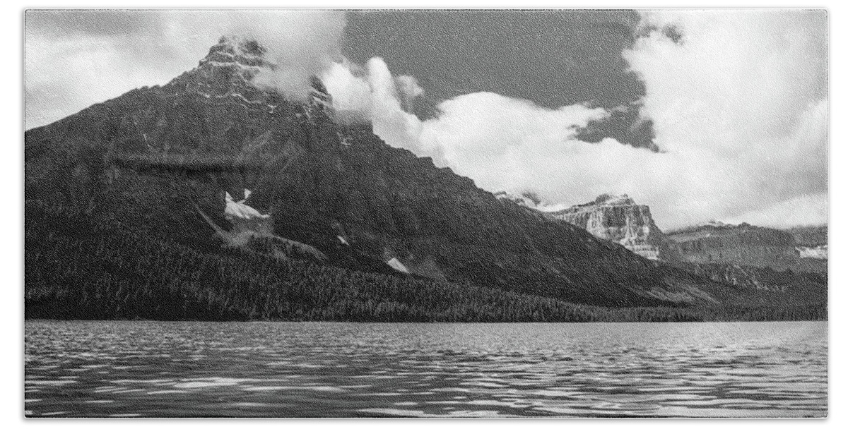 Waterfowl Lake Black And White Beach Towel featuring the photograph Waterfowl Lake Black And White by Dan Sproul