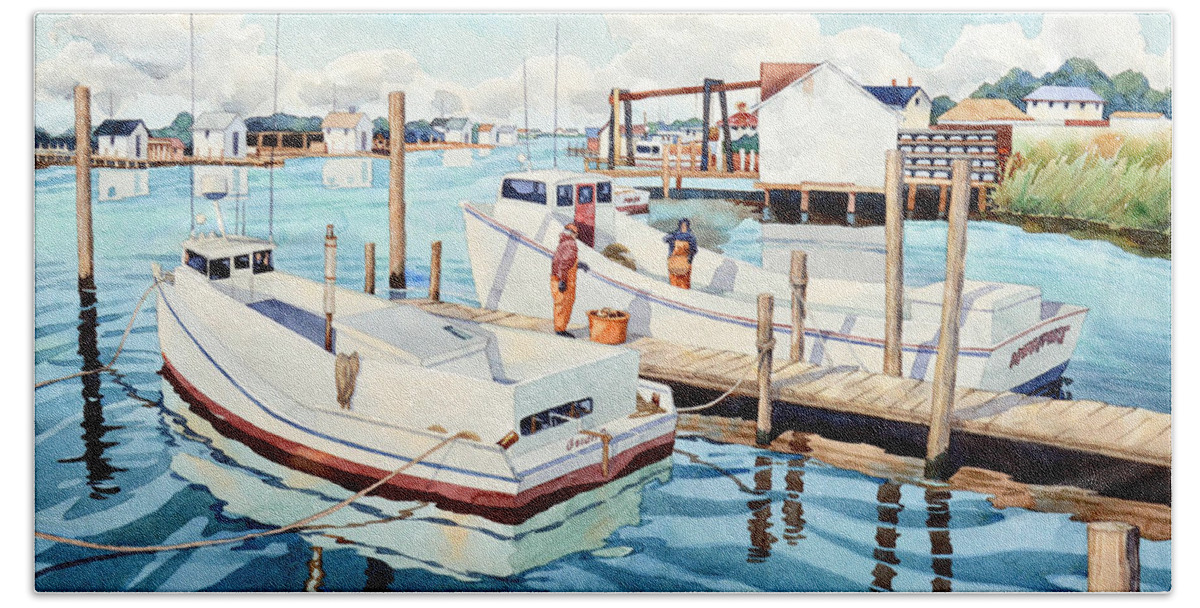 Watercolor Beach Towel featuring the painting Watermen by Mick Williams