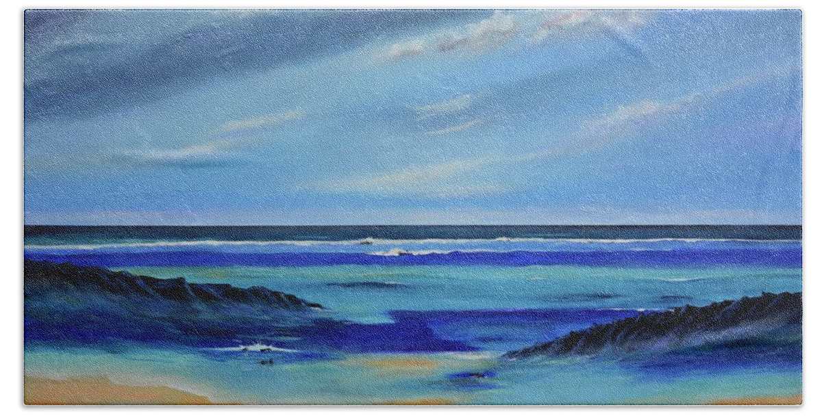 Blue Beach Towel featuring the painting Waters Edge by Mary Scott
