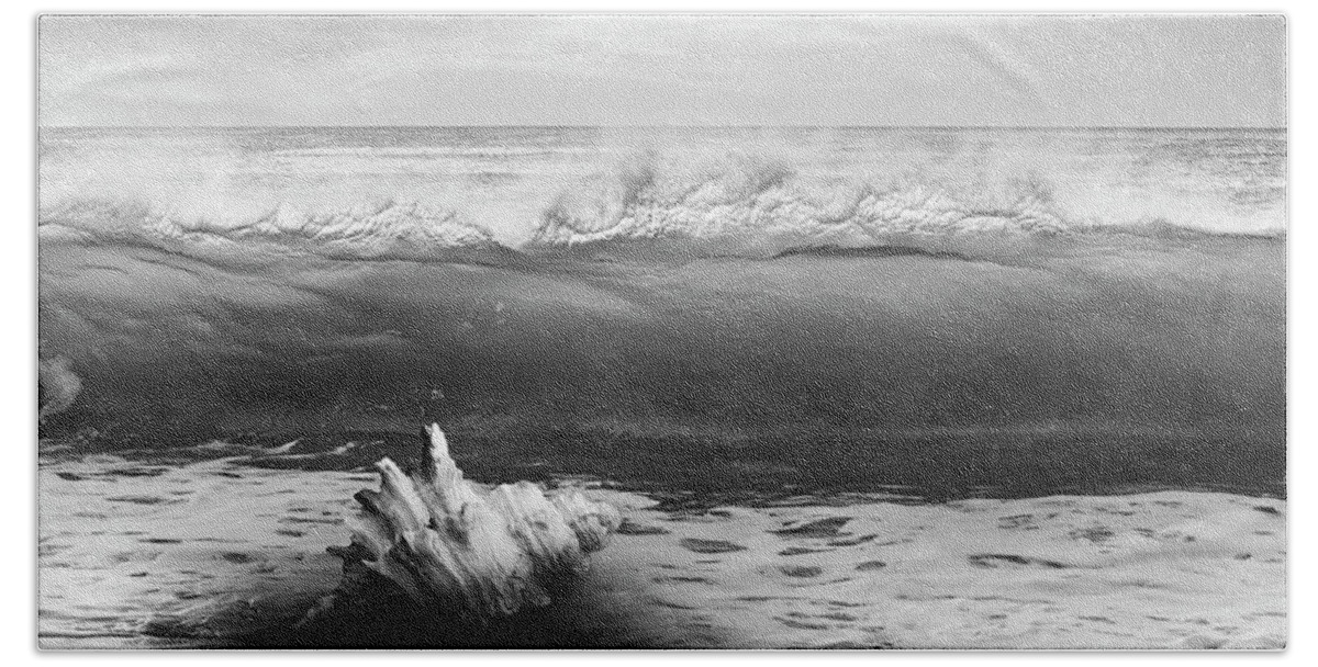 Clouds Beach Towel featuring the photograph Waves and Shells III Black and White by Debra and Dave Vanderlaan