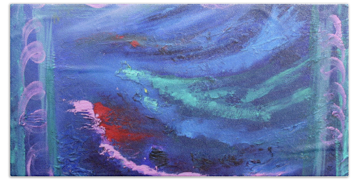Abstract Beach Towel featuring the painting Waves by Karin Eisermann