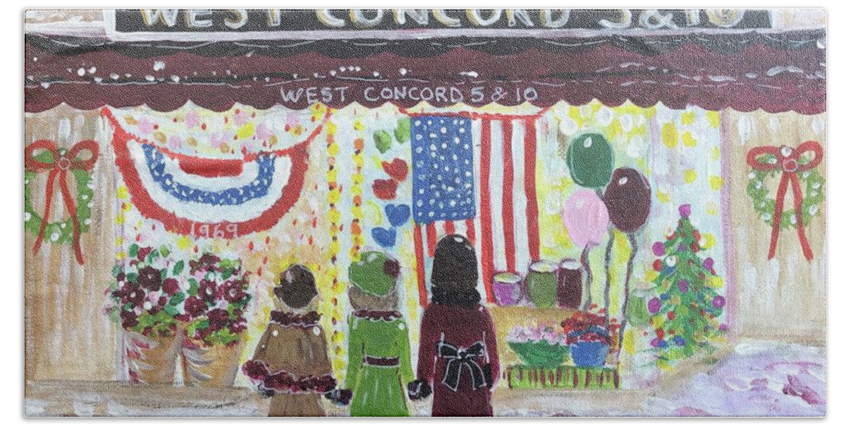 West Concord Beach Towel featuring the painting West Concord Five and Ten by Jacqui Hawk