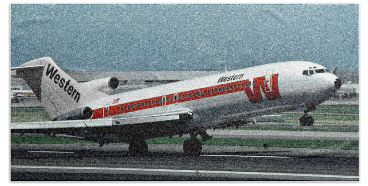 Western Airlines Beach Towel featuring the photograph Western Airlines Boeing 727 by Erik Simonsen