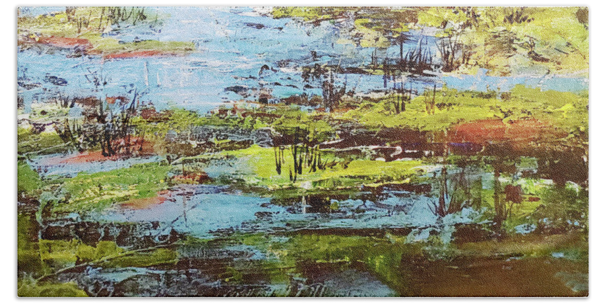 Semi Abstract Beach Towel featuring the painting Wetlands Colors by Sharon Williams Eng