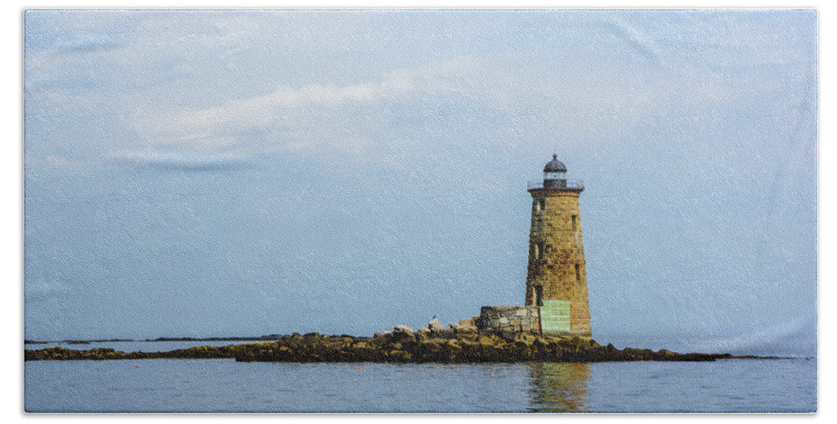 Whaleback Lighthouse Beach Towel featuring the digital art Whaleback Lighthouse by Deb Bryce