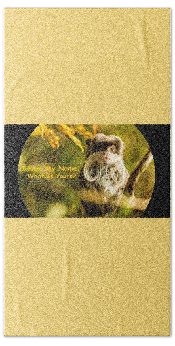 Monkey Beach Towel featuring the mixed media What Is Your Name by Nancy Ayanna Wyatt
