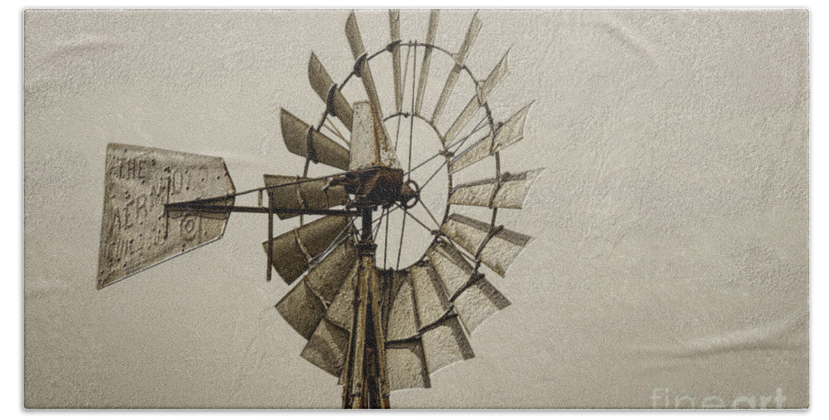 Windmill Beach Towel featuring the photograph Wheel Of A Windmill Sepia by Jennifer White