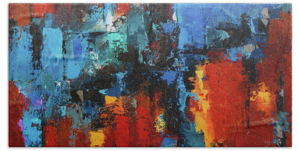 Abstract Beach Sheet featuring the painting When red and blue meet by Elise Palmigiani