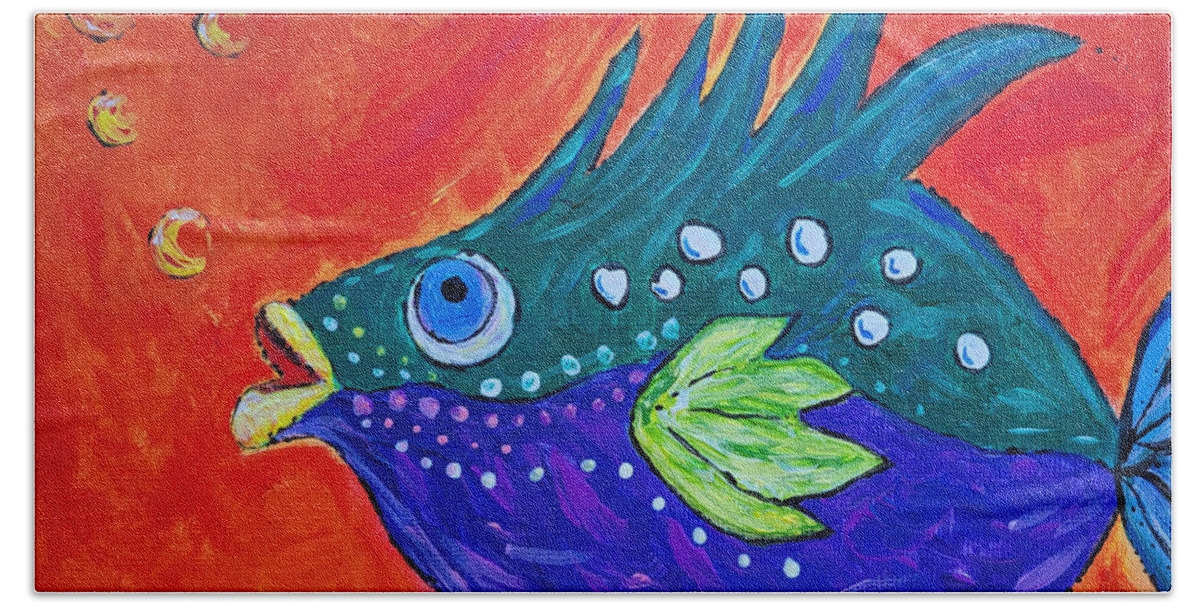 Whimsical Beach Towel featuring the painting Whimsical Fish by Bonny Puckett