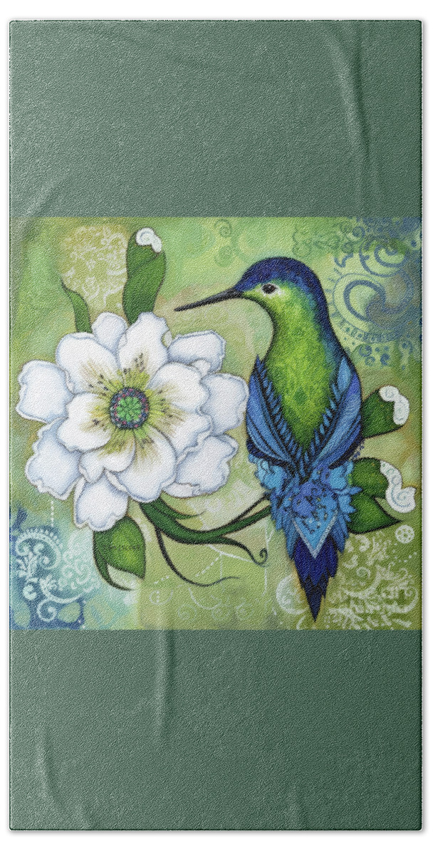 Hummingbird Beach Towel featuring the painting Whimsical Hummingbird by Tina LeCour