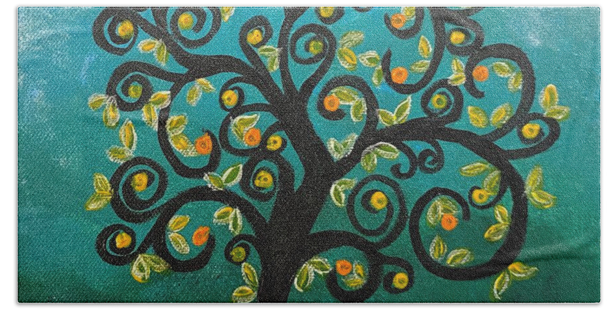 Tree Beach Towel featuring the painting Whimsical Tree by Nancy Sisco
