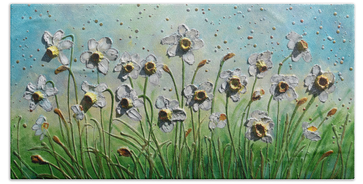 Daffodils Beach Towel featuring the painting White Daffodils by Amanda Dagg