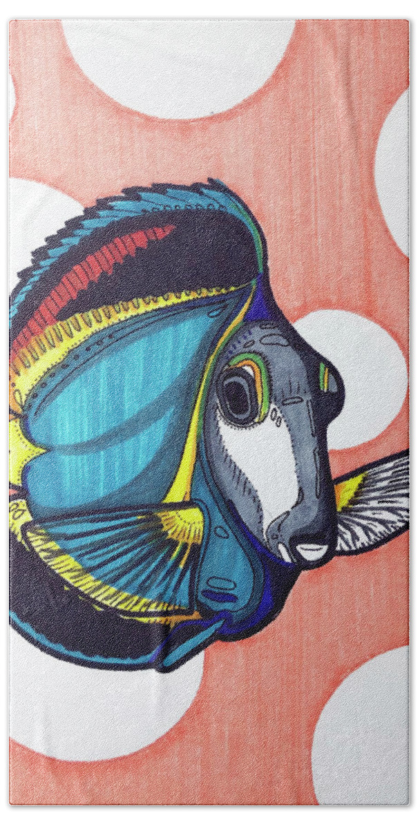 White Faced Tang Beach Towel featuring the drawing White Faced Tang by Creative Spirit