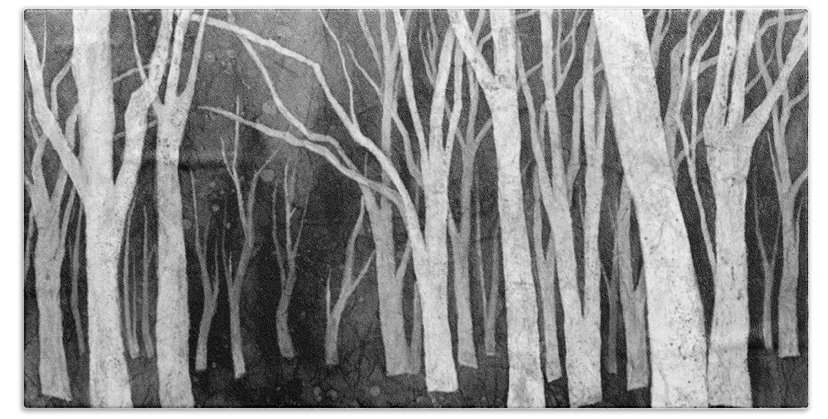 White Forest Beach Towel featuring the painting White Forest I in Black and White by Hailey E Herrera