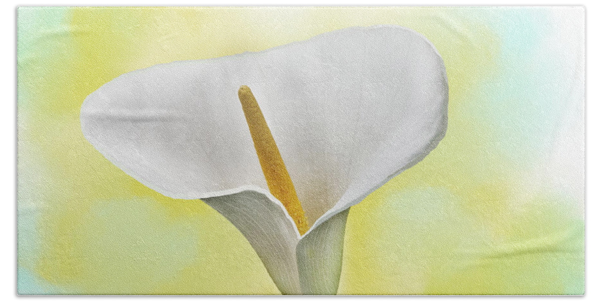 Spring Beach Towel featuring the mixed media White Lily by Moira Law