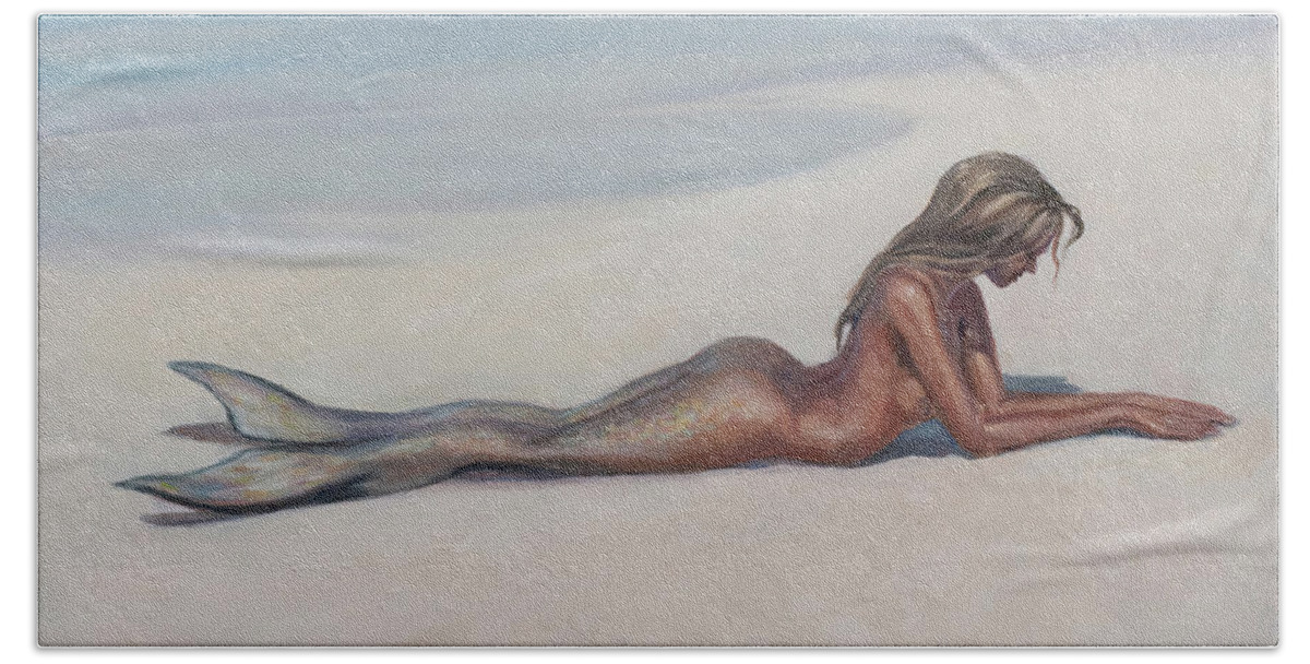 Mermaid Beach Towel featuring the painting White sand by Marco Busoni