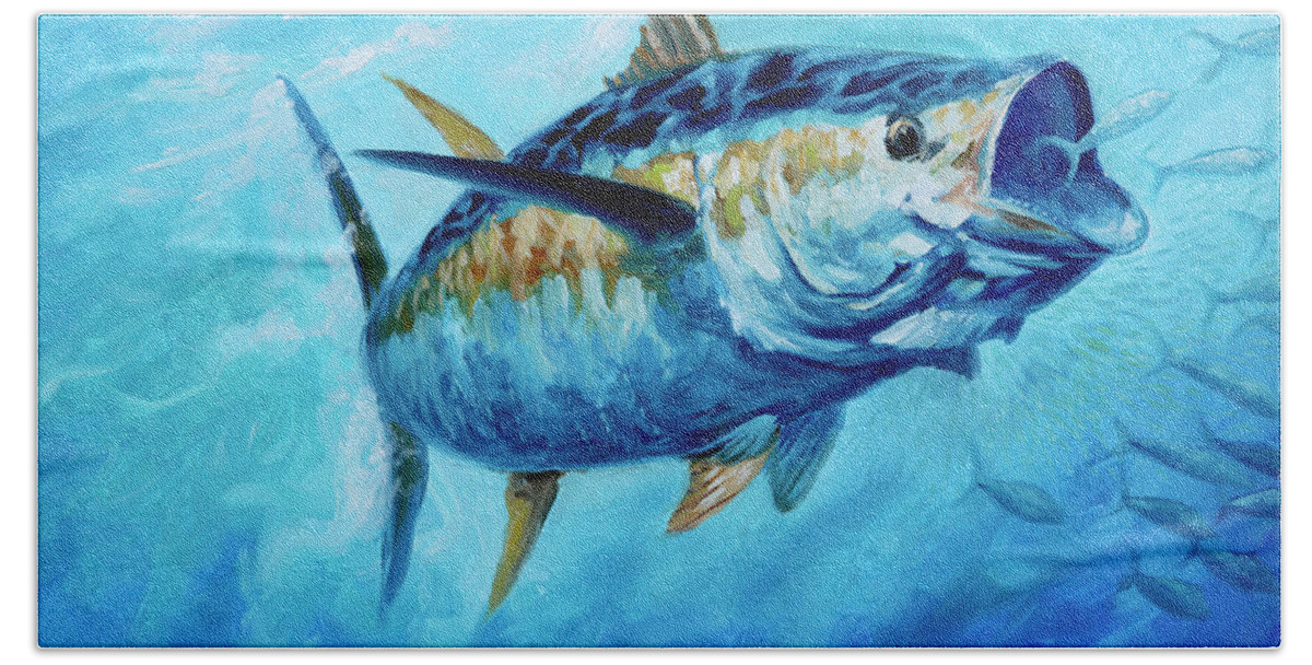 Yellowfin Tuna Beach Towel featuring the painting Wide Open by Guy Crittenden