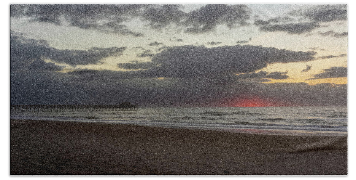 North Carolina Beach Towel featuring the photograph Wide View of Surf City Pier Sunrise by Joni Eskridge