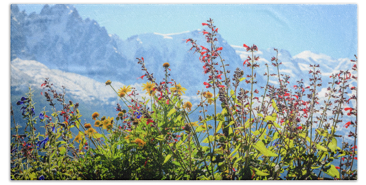 Alps Beach Towel featuring the photograph Wild flowers in the Alps by Alexey Stiop