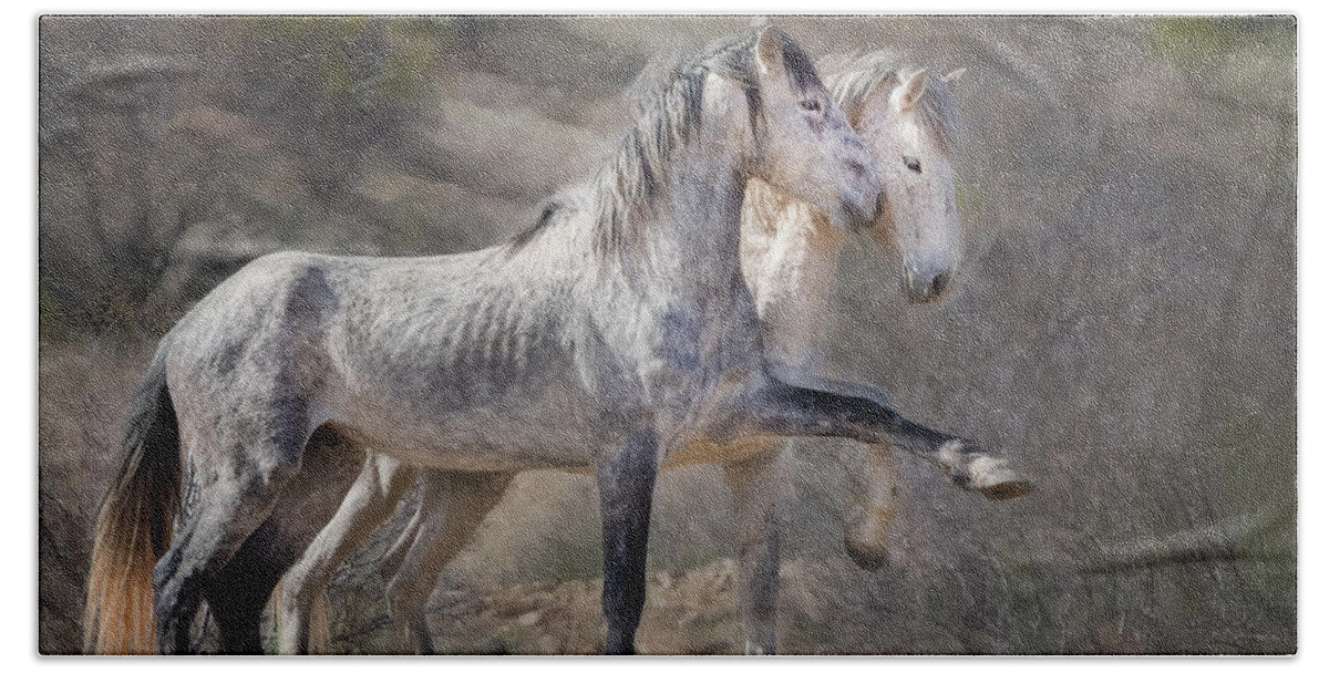 Wild Horses Beach Towel featuring the photograph Wild Horses - Striking a Pose by Sylvia Goldkranz