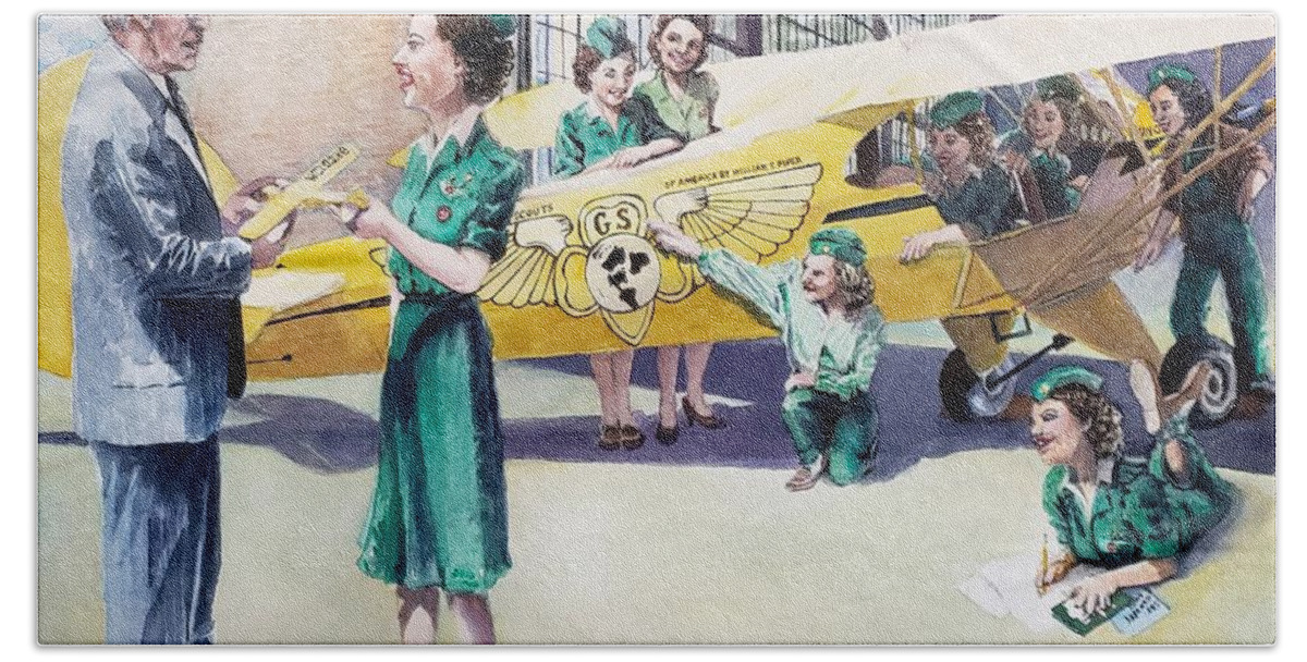 Aviation Beach Towel featuring the painting William Piper and the Wing Scouts by Merana Cadorette