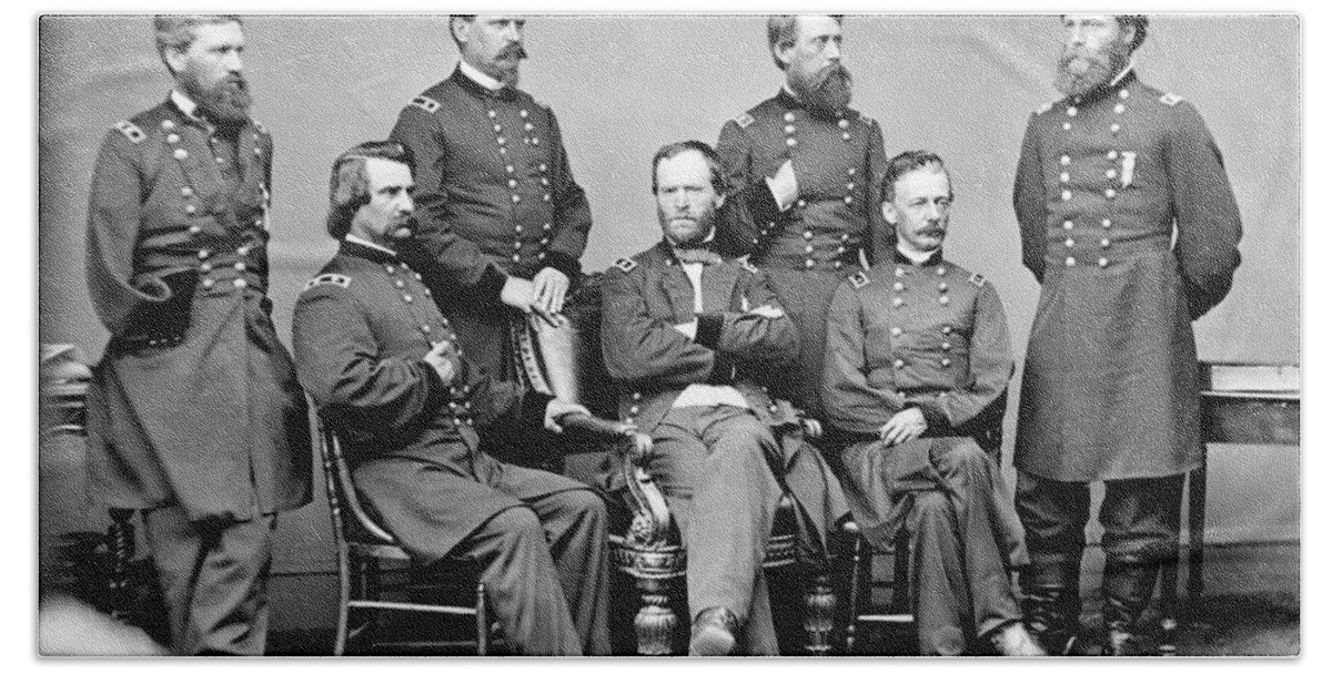 William Tecumseh Sherman Beach Towel featuring the photograph William Sherman and His Generals - Civil War - Circa 1864 by War Is Hell Store