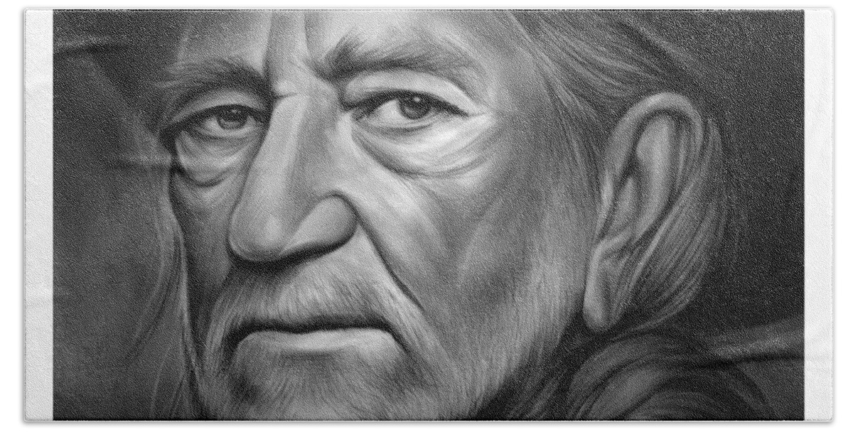 Willie Nelson Beach Towel featuring the drawing Willie - Pencil by Greg Joens