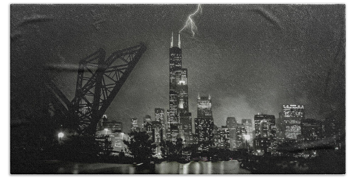 Chicago Beach Towel featuring the photograph Willis Tower Struck by Jim Signorelli