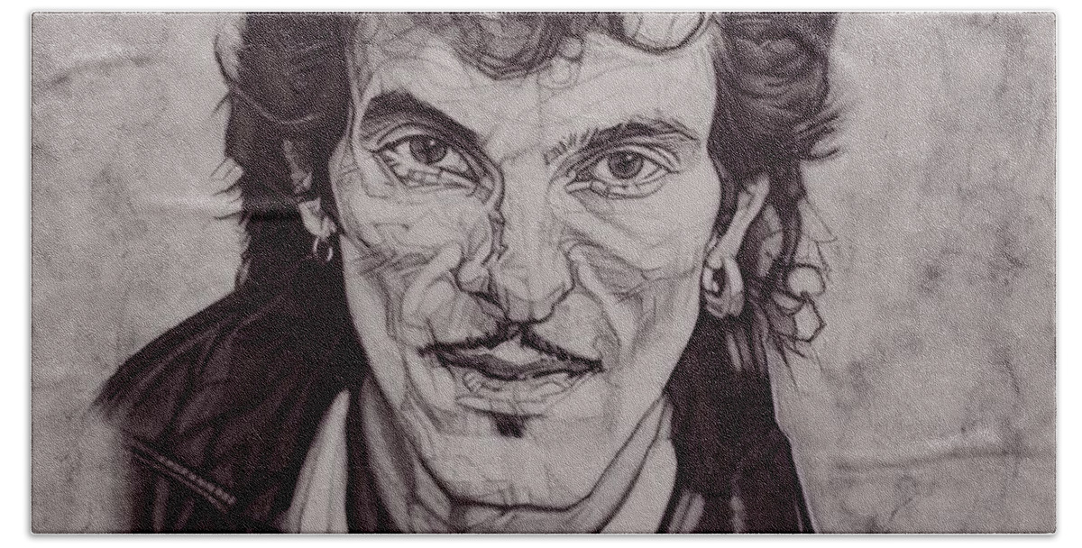 Charcoal Pencil Beach Towel featuring the drawing Willy DeVille - 1981 by Sean Connolly