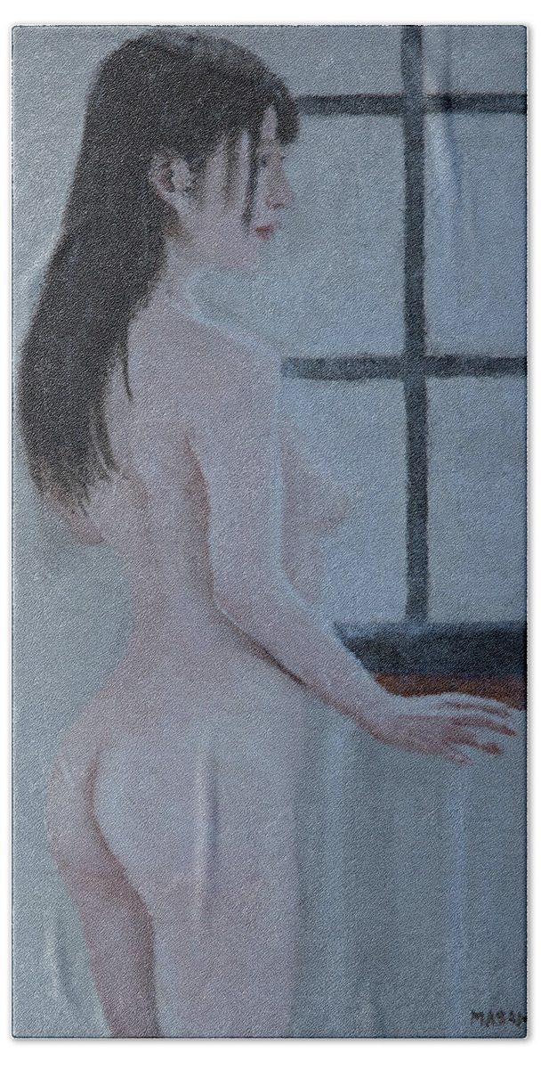 Nude Beach Towel featuring the painting Window Light by Masami IIDA