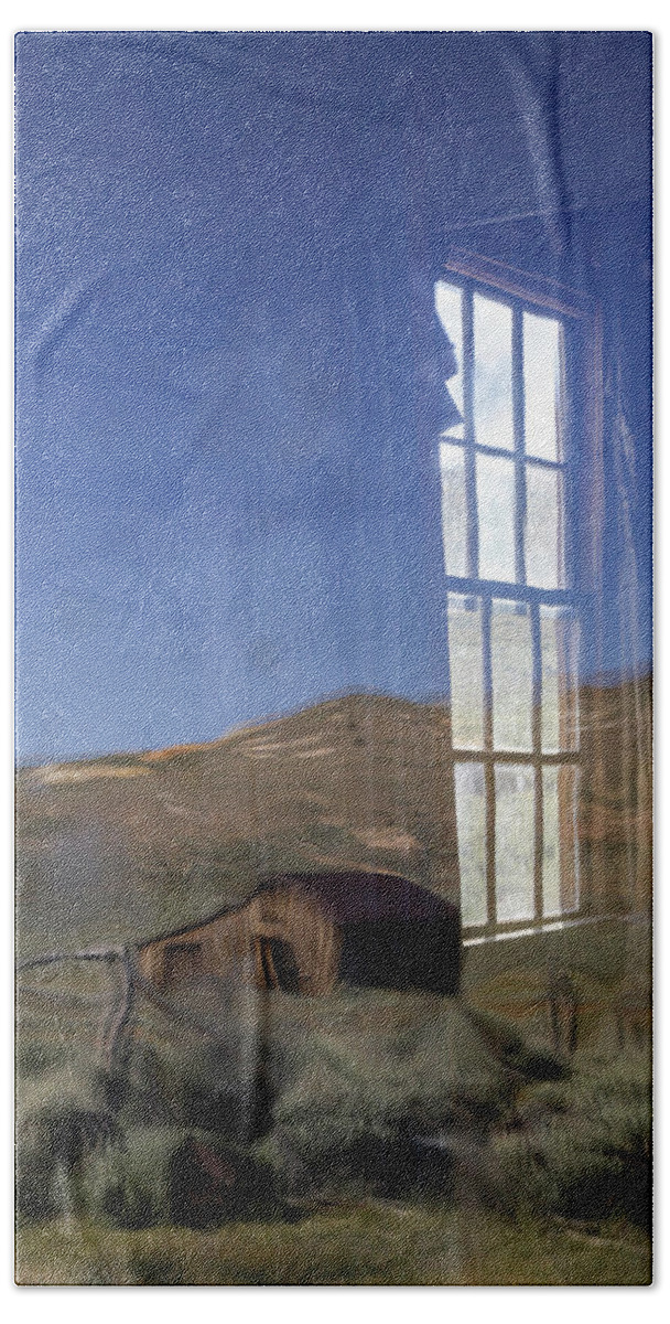 Bodie Beach Towel featuring the photograph Windows and Reflections in Bodie - 1 by Cheryl Strahl