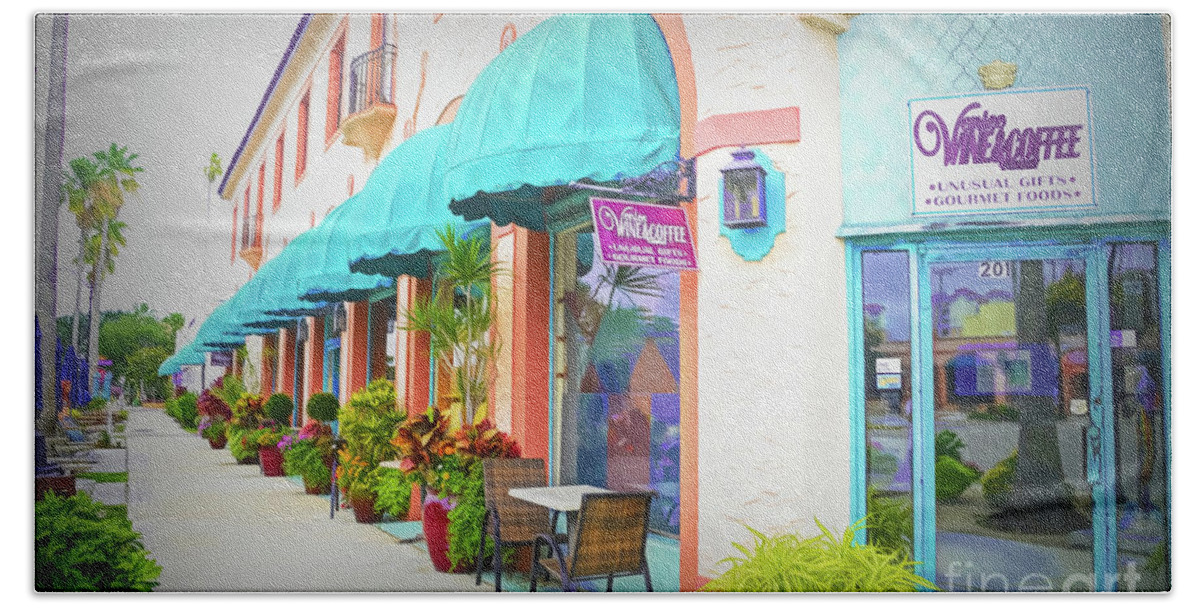 Venice Beach Towel featuring the digital art Wine Shop by Alison Belsan Horton