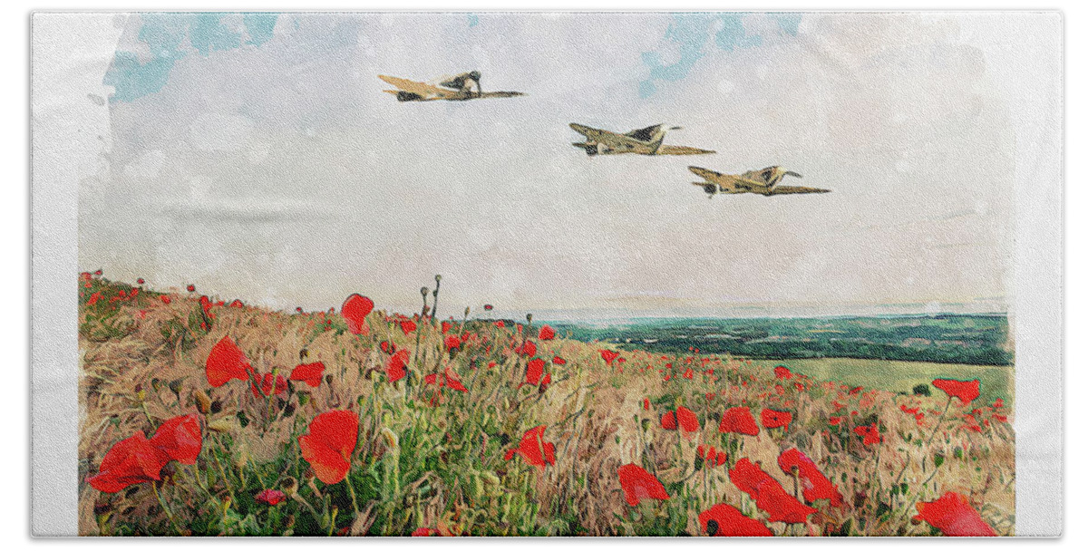 Spitfire Poppies Beach Towel featuring the digital art Winged Angels by Airpower Art