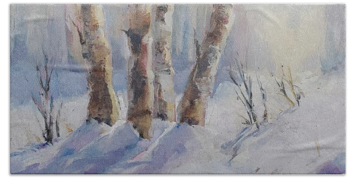 Landscape Beach Towel featuring the painting Winter Birches by Sheila Romard