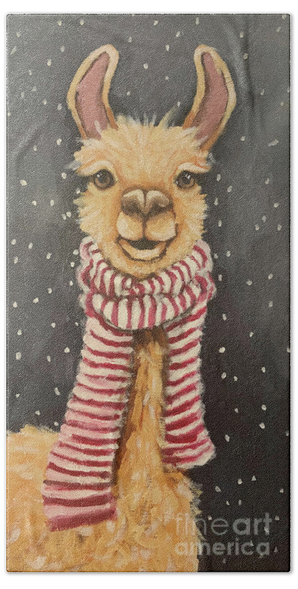 Llama Beach Towel featuring the painting Winter Llama by Lucia Stewart
