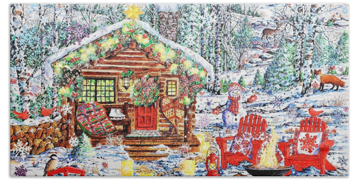 Winter Beach Towel featuring the painting Christmas Season of Joy by Diane Phalen