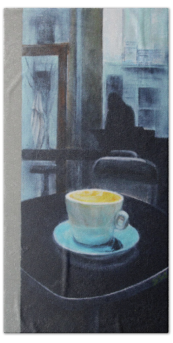Coffee Art Beach Towel featuring the painting Winter Morning Cuppa by Jane See