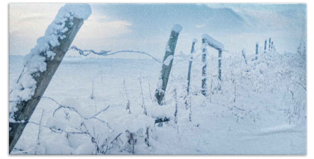 Snow Beach Towel featuring the photograph Winter Sky And Snowy Fence by Phil And Karen Rispin