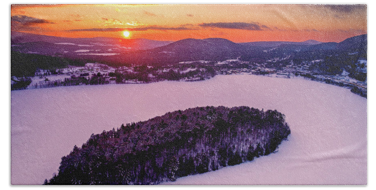 Brighton Beach Towel featuring the photograph Winter Sunset on Island Pond, Vermont by John Rowe