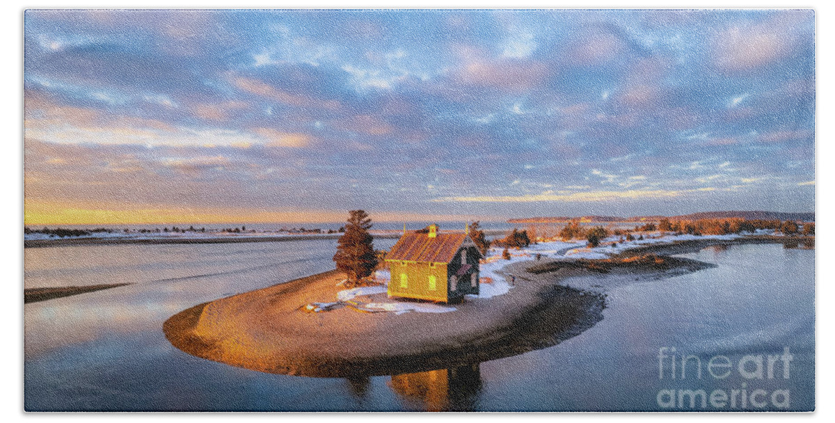 Harbor Beach Towel featuring the photograph Winter Sunset Over Stony Brook Harbor by Sean Mills