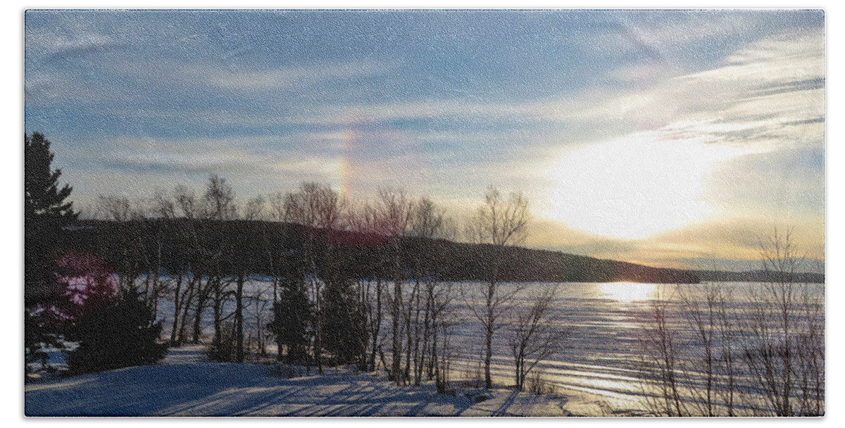 Winter Beach Towel featuring the photograph Winter Sunset Rainbow by Russel Considine