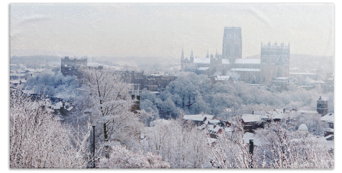 England Uk Beach Towel featuring the photograph Winter view across Durham City by Bryan Attewell
