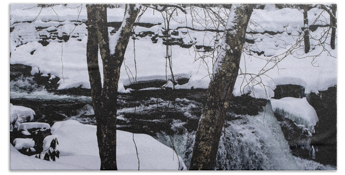 Winter Beach Sheet featuring the photograph Winter Waterfall At Glade Creek by Flees Photos