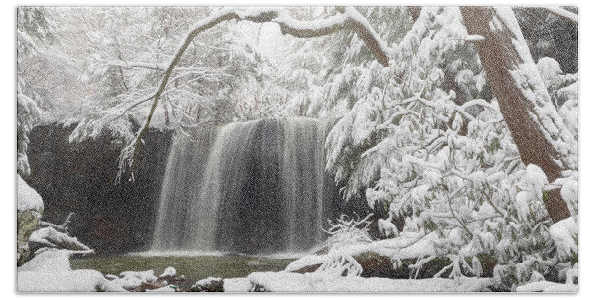 Winter Beach Towel featuring the photograph Winter Waterfall by Jaki Miller