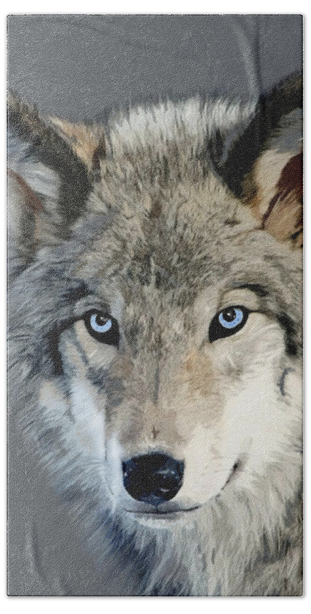 Nature Beach Towel featuring the mixed media Wolf by Judy Link Cuddehe