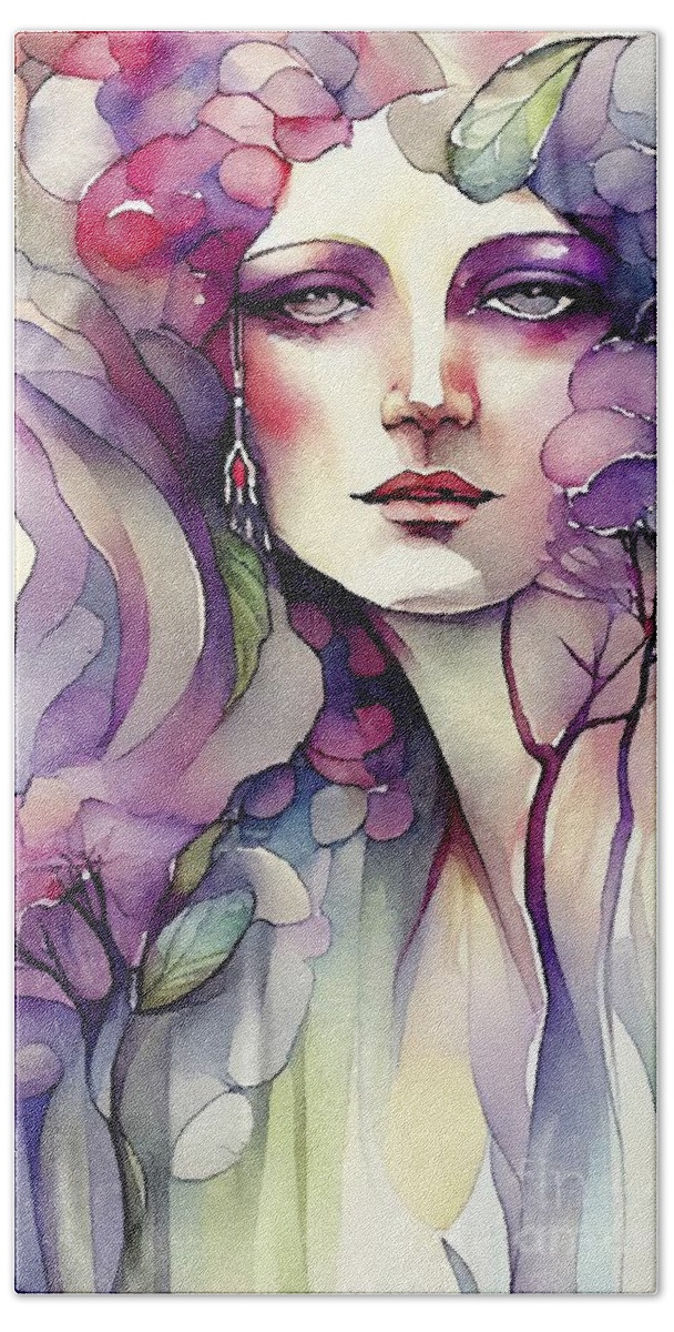 Art Nouveau Woman Beach Towel featuring the painting Woman II by Mindy Sommers